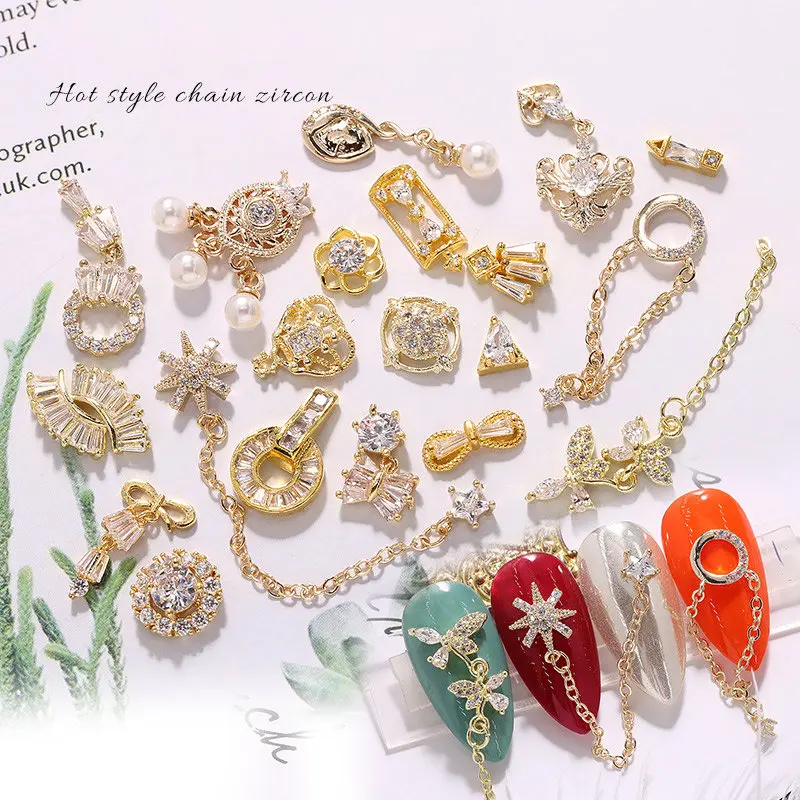 5pcsluxurychain3Dnailartzirconpearlnailjewelrycrystalsrhinestonesnailsaccessories