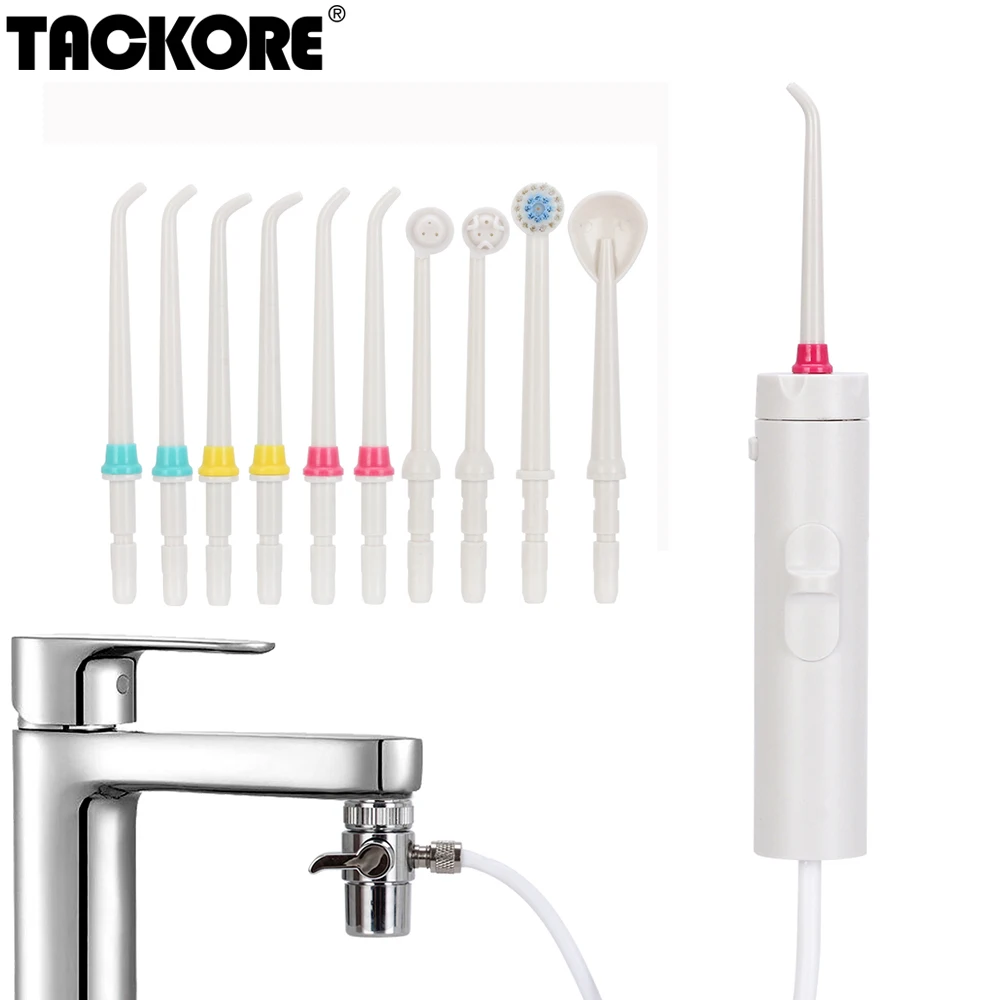 Compra Irrigador Dental de agua, cabezales de cepillo de dientes portátiles, chorro de agua, instalación de grifo tipo dientes rojos, nuevo LZOKwD51