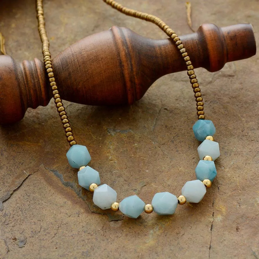 Women Chokers Necklaces Amazonite Seed Beads Necklace Women New Fashion Natural Stone Necklaces Art Gifts Jewelry