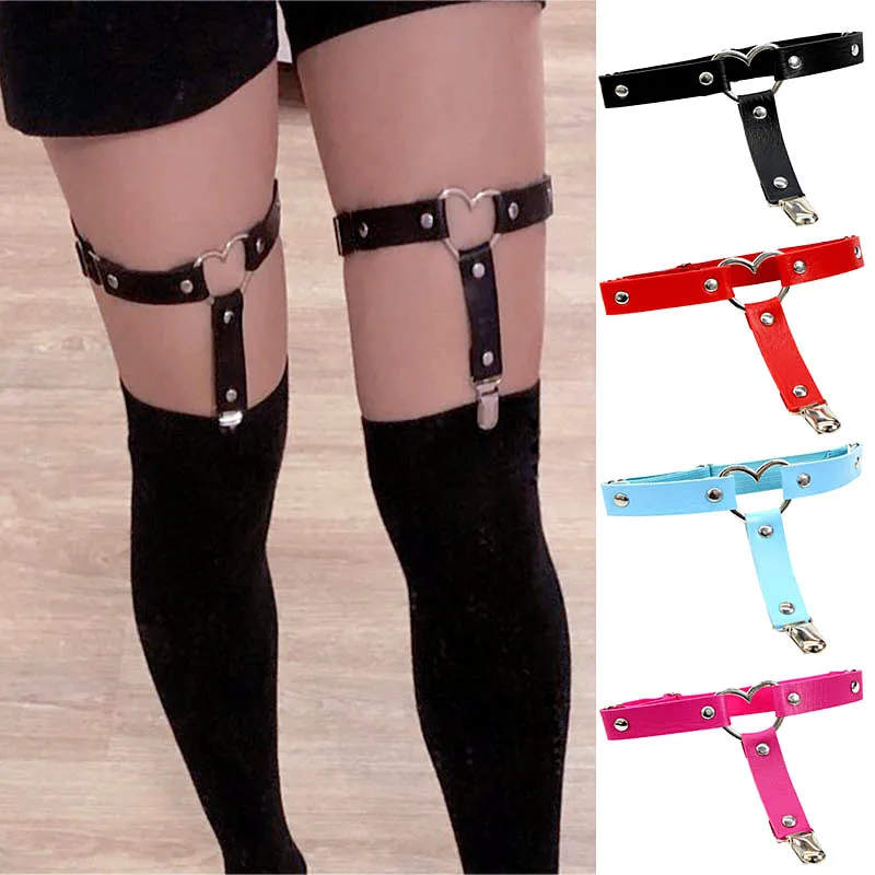 Sexy Women Punk Goth Heart PU Leather 