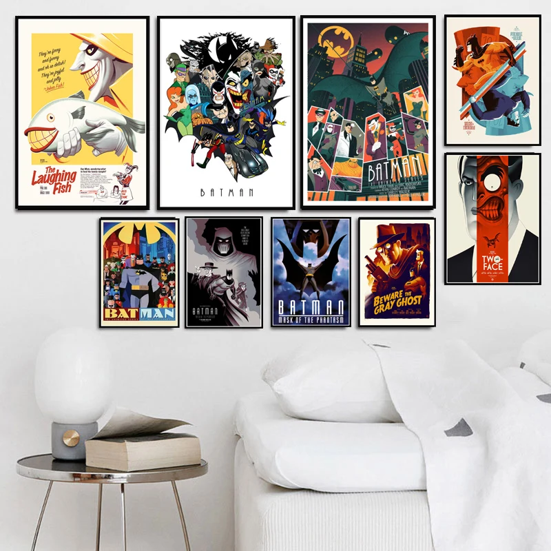 Картина на холсте Бэтмен мультсериал DC супергерой комикс Книга коллаж постеры принты художественные настенные картины гостиная домашний декор