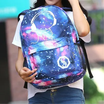 

Canvas Backpack Unisex Girl Boy's Starry Sky Pattern Anti Theft School Bags Travel Backpack Wit USB Charger Port And Pencil Case