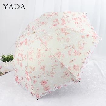 

YADA high quality Lace Flower Pattern Umbrella Rain UV Three Folding Umbrella For Girl Women Windproof Umbrellas Female YS200197
