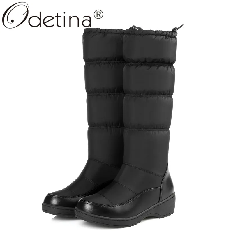 Odetina/Новые модные женские зимние сапоги на танкетке, на нескользящей толстой меху, сохраняющие тепло, зимние сапоги до середины икры, с эластичной резинкой, большие размеры 44