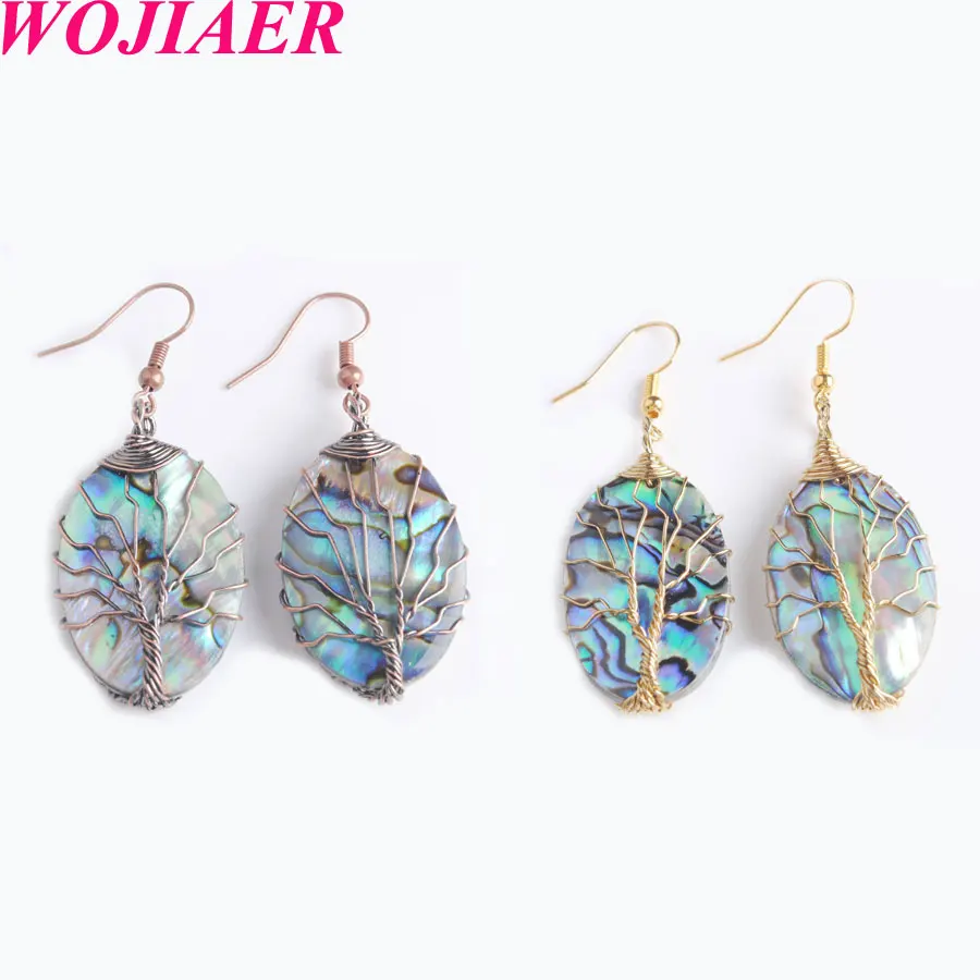 

WOJIAER Natural Abalone Shell Long Earrings Women's Tree of Life Oval Dangle Drop Earrings Cute Gifts Jewelry PBV907