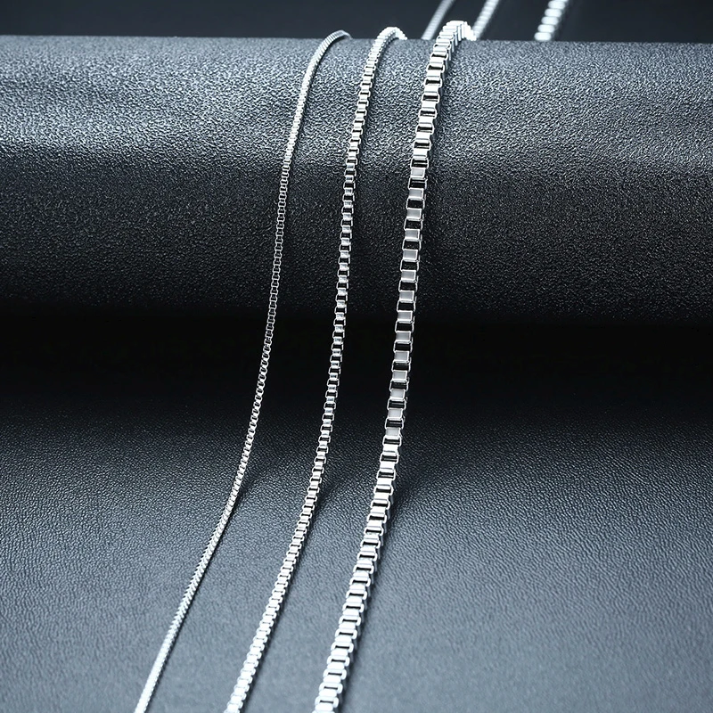 Stainless Steel Necklace Metal Necklace Mens Thin Box Chain Necklace 1/2/3MM Stainless Steel Chain Link Collars 18 to 24 Inch Gifts