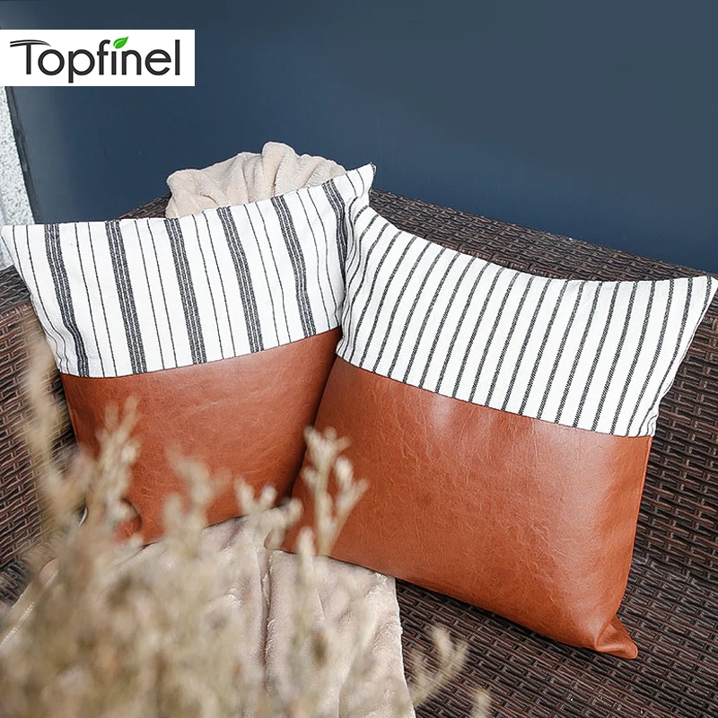 Topfinel, коричневый из искусственной кожи льняные Чехлы для подушек в полоску Декоративные диванные подушки Чехол для дивана кровати автокресло Дома Наволочка 45x45