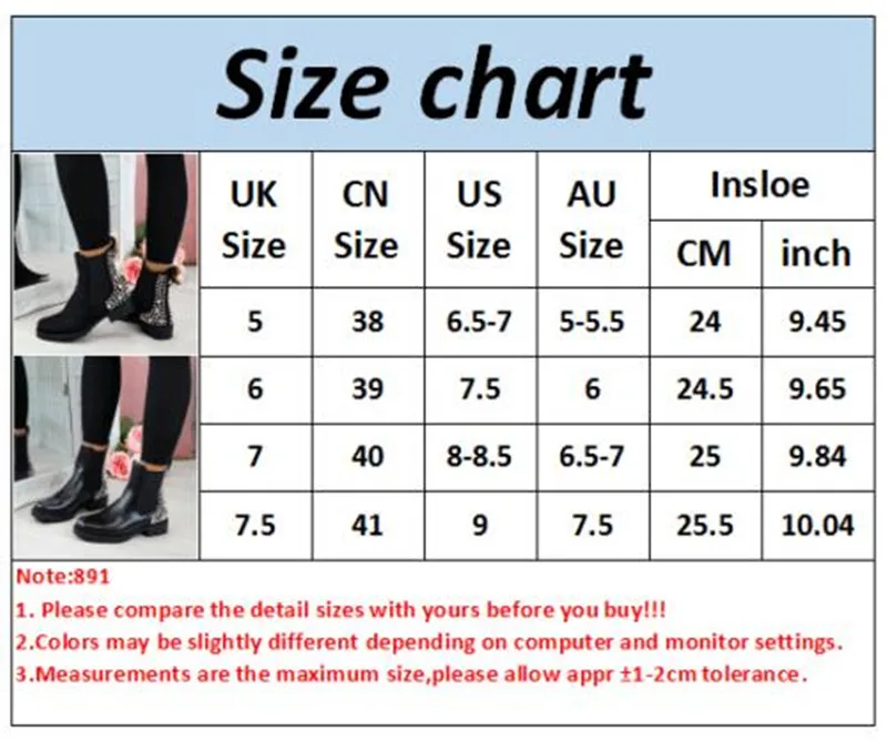 Ботинки с заклепками из искусственной кожи; высокие женские сапоги на низком каблуке; женские резиновые полусапожки с шипами; женская обувь на массивном каблуке; размеры