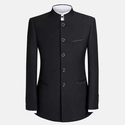 Style 2 Весенне-осенний мужской китайский костюм-туника, мужской Молодежный Тонкий деловой повседневный черный Блейзер со стоячим воротником, свадебный пиджак, костюм Тан - Цвет: Style 2