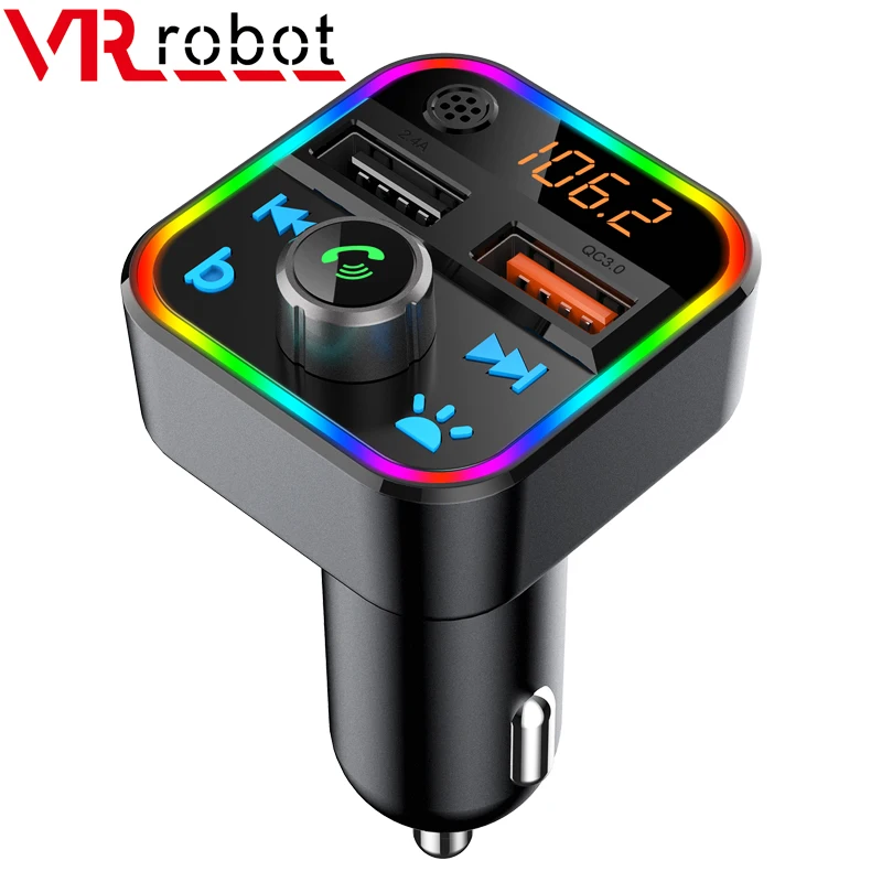 

VR robot Bluetooth автомобильный FM-передатчик, бас, стерео MP3-плеер светодиодный ная подсветка, беспроводной автомобильный комплект громкой связи с Siri/Google Assistant
