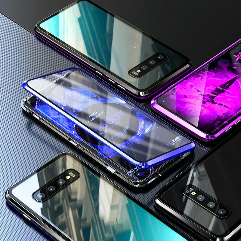 Samsung Galaxy Note 10/10 Plus Магнитный чехол для мобильного телефона с металлической задней магнитной рамкой прозрачный чехол из закаленного стекла