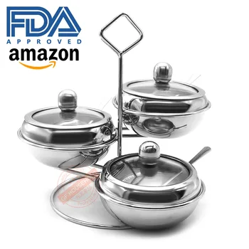 

Stainless Steel 304 Trumpet Seasoning Pot Three-piece Annular Base To Flavor Bottle Suit Bring Scoop