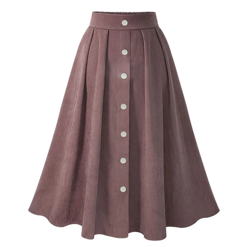 

High Waist Solid Skirt Women 2020 Spring Button Front Skirts Womens Simple Fashion A Line Skirt Ladies Casual Clothing Bottoms