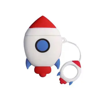 

New Small Rocket Pattern Protective Case Silicone Cover with Lanyard for Airpods 1/2 8x5x3cm