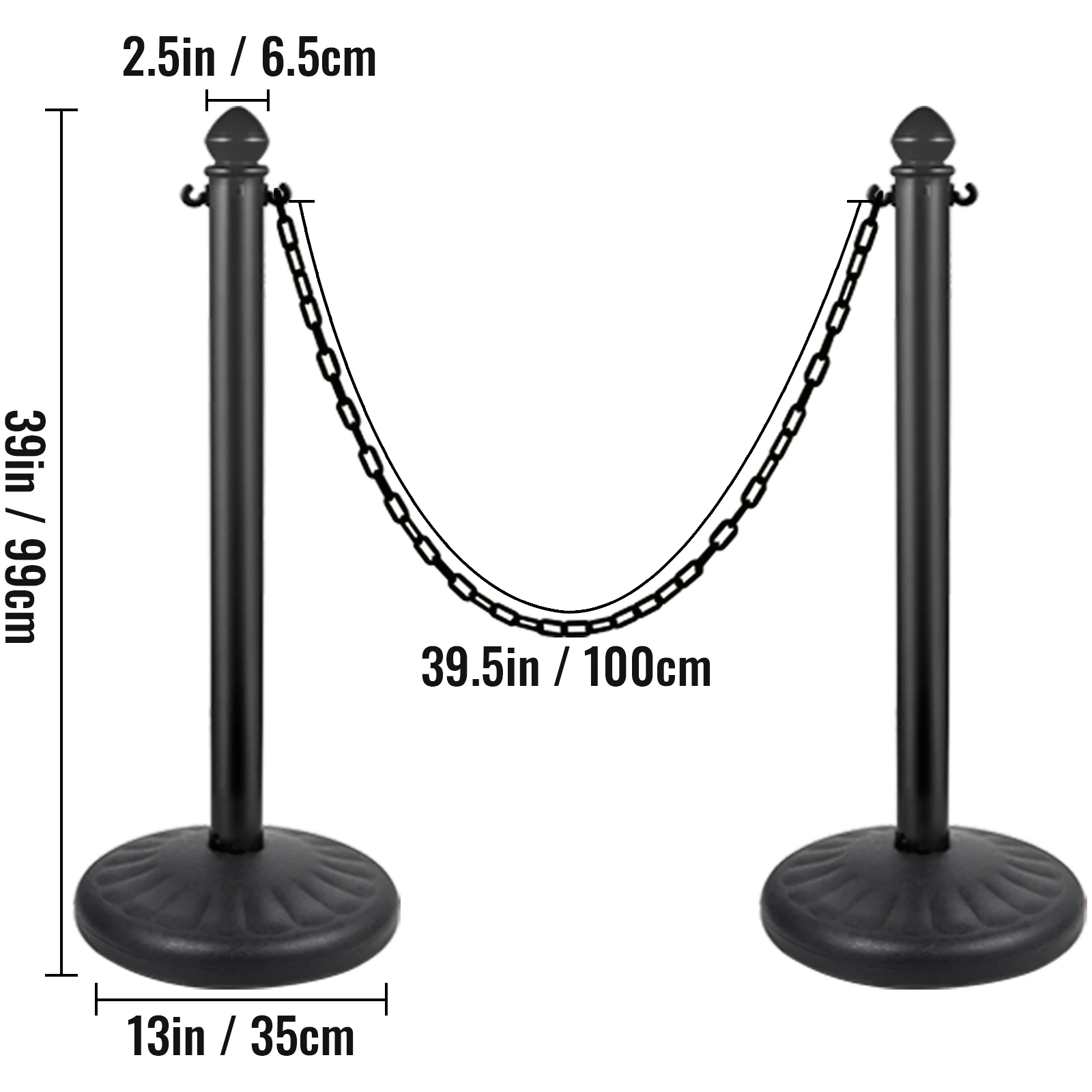 VEVOR 4pcs 6pcs Plastic Stanchion Outdoor Queue Barrier C-Hooks Fillable Base with 39Inch Plastic Chain for Access Crowd Control 6