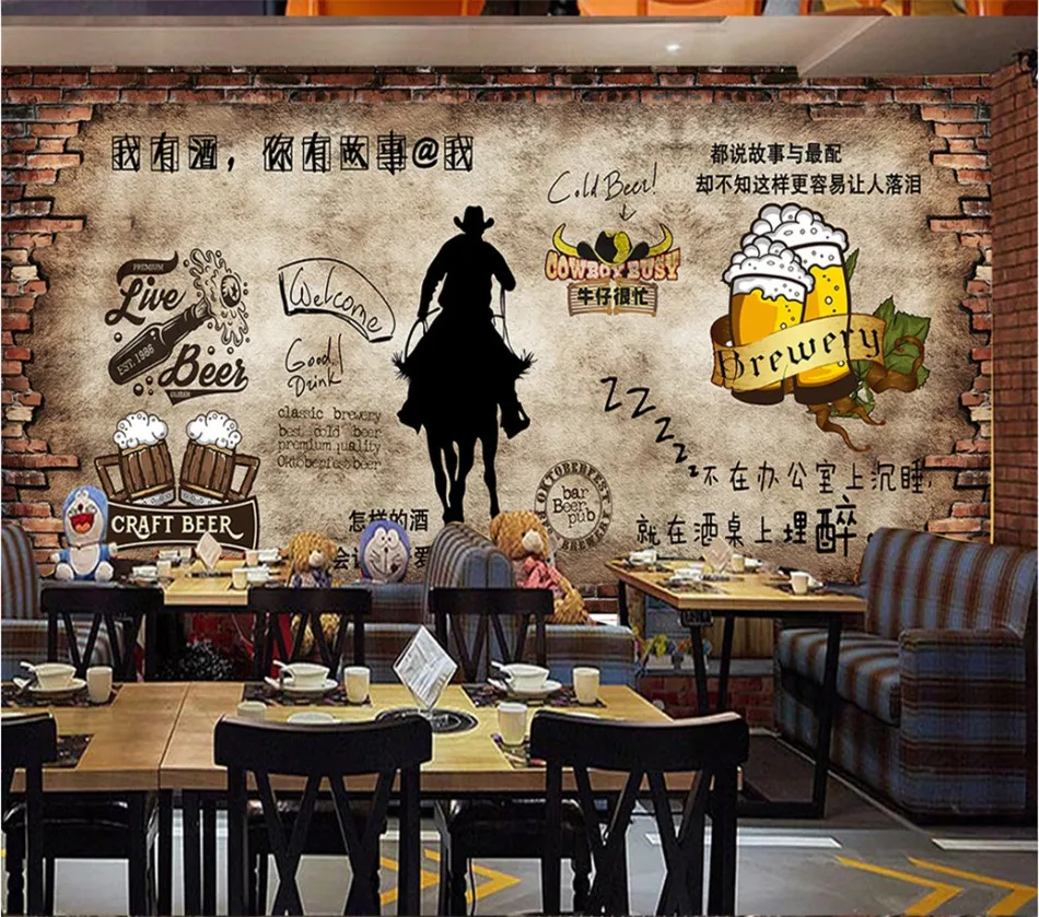 Ретро Ностальгический западный ковбой культура кирпичная стена пивная тема 3D настенная бумага бар ресторан промышленный Декор настенная бумага 3D