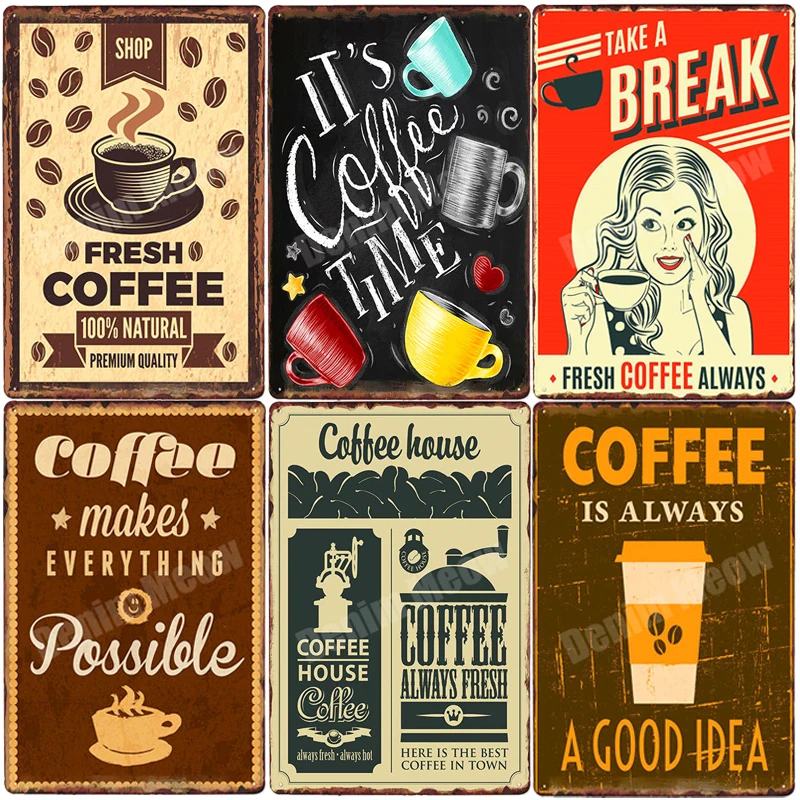 

DRINK Fresh COFFEE Vintage Cafe Decorative Plates, Retro Plaque, Metal Tin Signs, Bar, Pub, Hot, Coffee Wall Decor, ZSS23