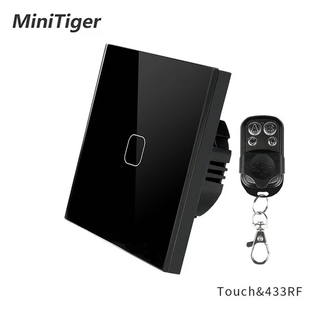 1 Gang Black-A Minitiger EU/UK Стандартный 1/2 банды 1 способ RF433 дистанционное управление настенный сенсорный выключатель, умный дом беспроводной пульт дистанционного управления выключатель света - Цвет: 1 Gang Black-A
