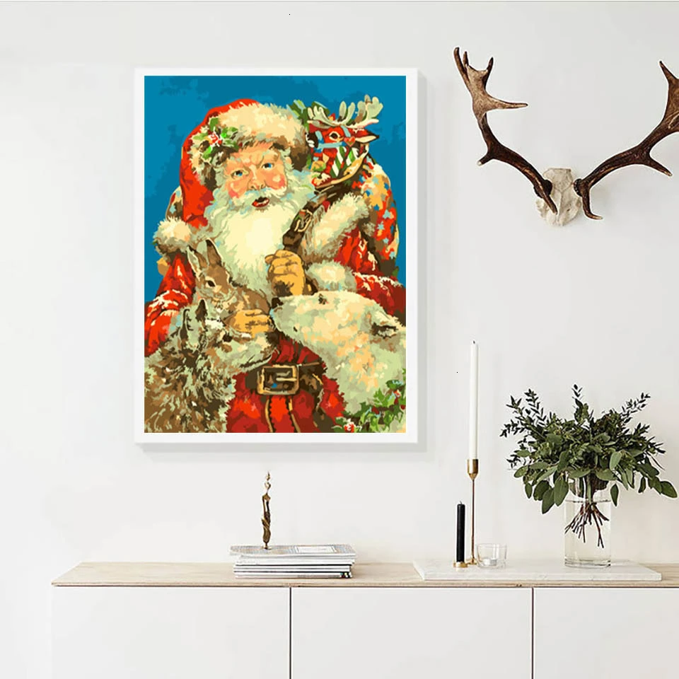 AZQSD Раскраска по номерам Unframe мультфильм Рождественский подарок DIY краски по номерам на холсте наборы Санта Клаус акриловые краски ручной работы