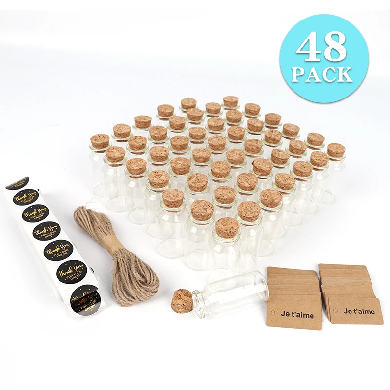 Glass Bottles Mini Glass Bottles 48PC/SET 25ml Mini Glass Bottle Cork Clear Wish Bottle Hanging Wedding Centerpiece Favors Glass Jar Wedding Decor