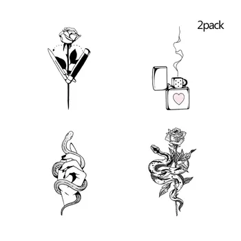 

2 Set black and white Flower Snake Decal Fake Women Men DIY Body Art Tattoo Design Temporary Tattoo Sticker tatuajes temporales
