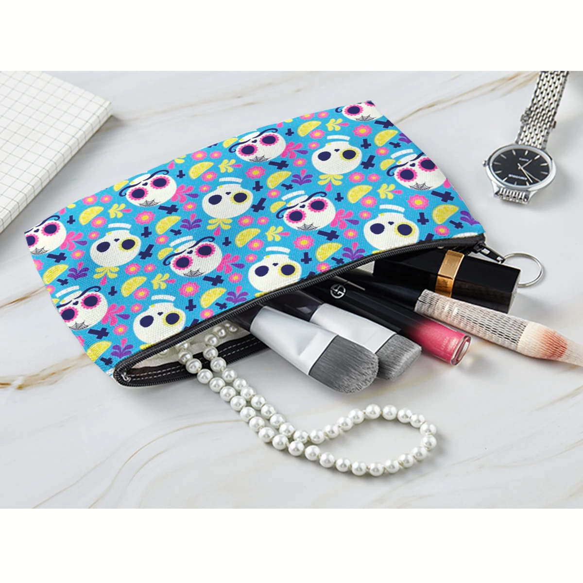 Storage Bag Makeup Organizer Cosmetic Bag Cosmetic Storage Bag Toiletry Bag Makeup Bag Cosmetic Case Skull Print Women Cosmetic Bag