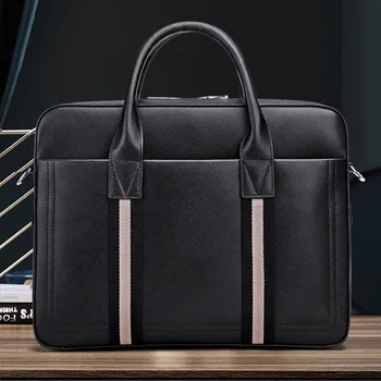 

New Men Business Briefcase Leather Handbag Shoulder Large Capacity Factory Wholesale Laptop Bag Horizontal Model Briefcase
