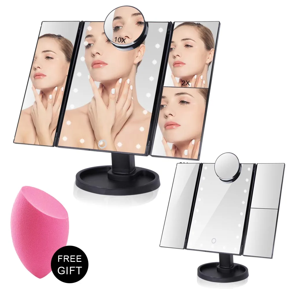 

22 LED Light Bright Touch Makeup Mirror Screen Magnifying 1X/2X/3X/10X Flexible Vanity Mirror Cosmetic Woman Gift Adjustable
