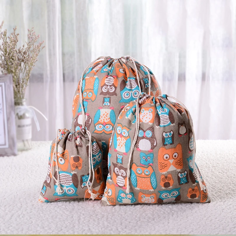 

Fashion Women Print Drawstring Bags Cotton linen Bag Reusable Drawstring Backpack Travel Home Sundries Underwear Storage Bag