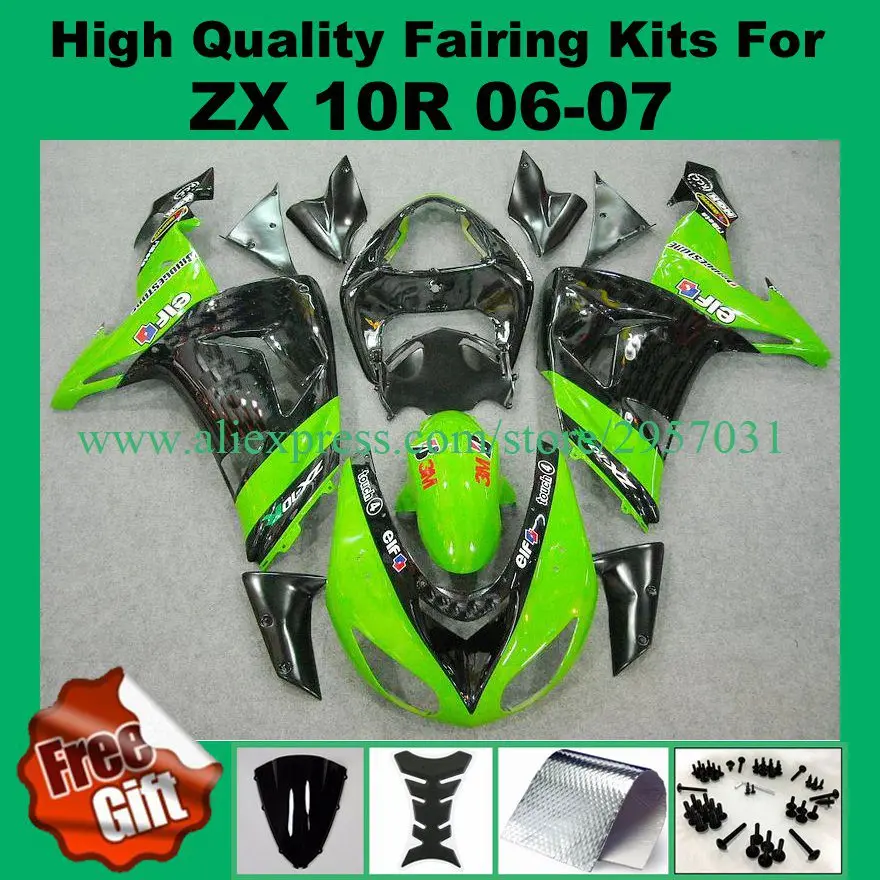 Free screws+gifts for KAWASAKI Ninja ZX10R 2006 2007 06 07 zx 10r ABS Green Black Fairings set | Автомобили и мотоциклы