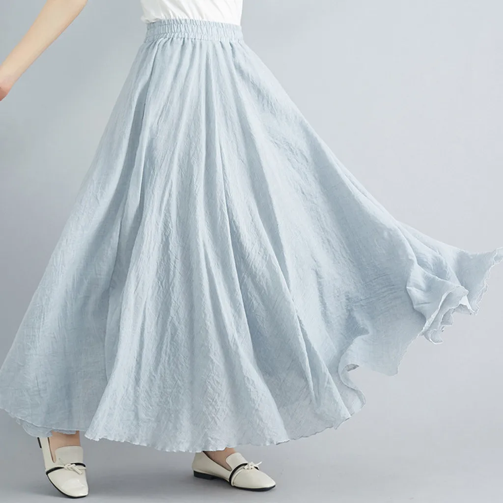 

2019 High Waist Women Chiffon Long Skirts Floor Length Ruffles Blue Summer Boho Maxi Skirt Saia Longa Faldas d2