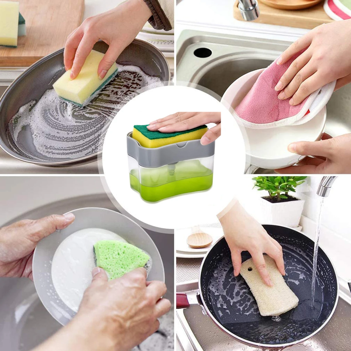 

Washing-up Liquid Container, kitchen Squeezing Box, Spongia Duster Cloth Press Automatic See-Through Body Bottle
