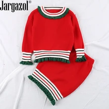 Модный комплект одежды для девочек, Зимний вязаный свитер и юбка комплекты одежды из 2 предметов для маленьких девочек, зимняя верхняя одежда милый костюм