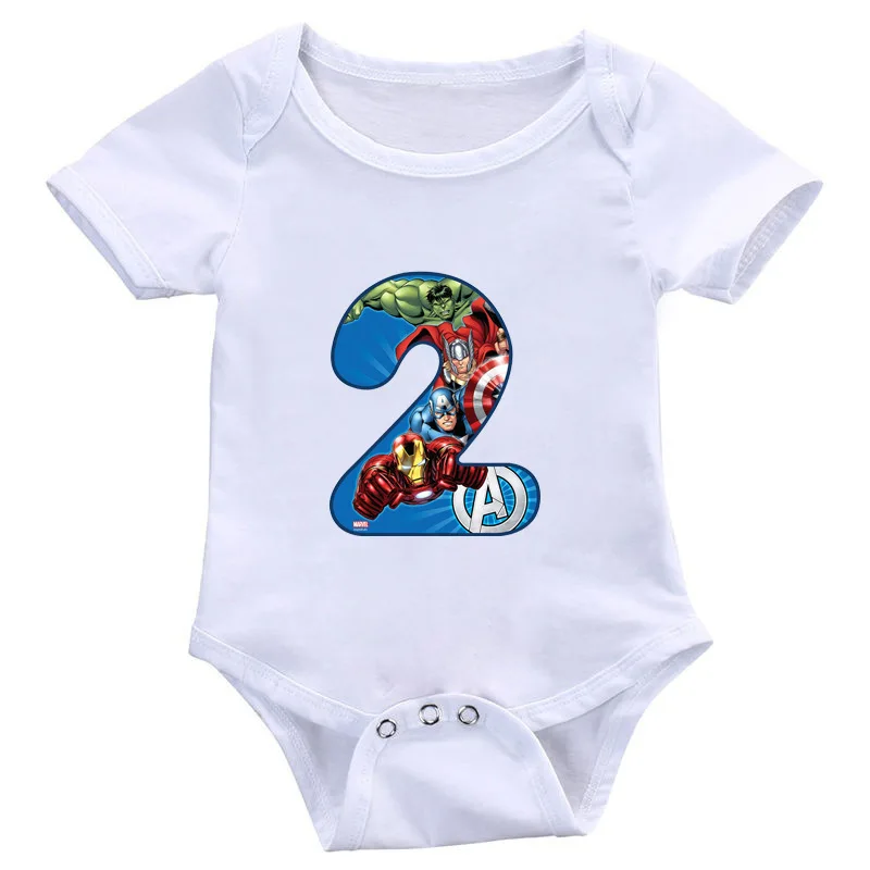 Baby Summer Rompers Marvel Avenger The Hulk Iron Man Number 1-9 Print Boy Rompers Infant Jumpsuit Girls Ropa Bebe Playsuit White