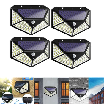 

1/2/4pcs Outdoor 100 LED Solar Light Waterproof 4-side Sunlight Solar Powered Lamp PIR Motion Sensor Wall Light for Garden Decor