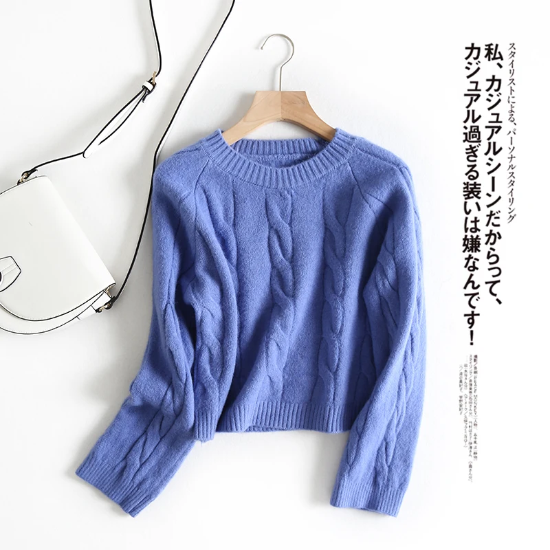 

women winter sweater 2019 new fashion o-neck long sleeve solid casual basic knitted pullover femme winter korean blue knit top