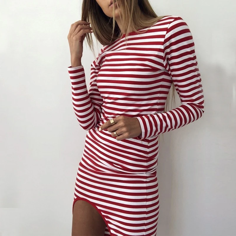 red and white striped bodycon dress