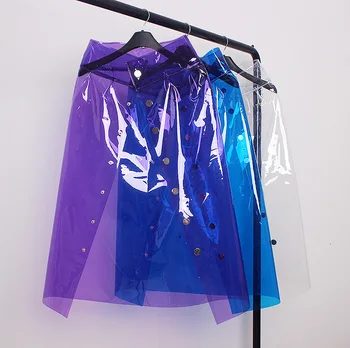

Transparent Color PVC Skirts Womens High Waist Single-breasted Skirt Faldas Mujer Moda 2020 Harajuku Skirt Holographic Gothic