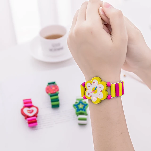 Kids Girl Colorful Wood Bracelets Children Elastic Watch Wristbands Child Toy Bracelet Wholesales Birthday Gift Jewelry 4