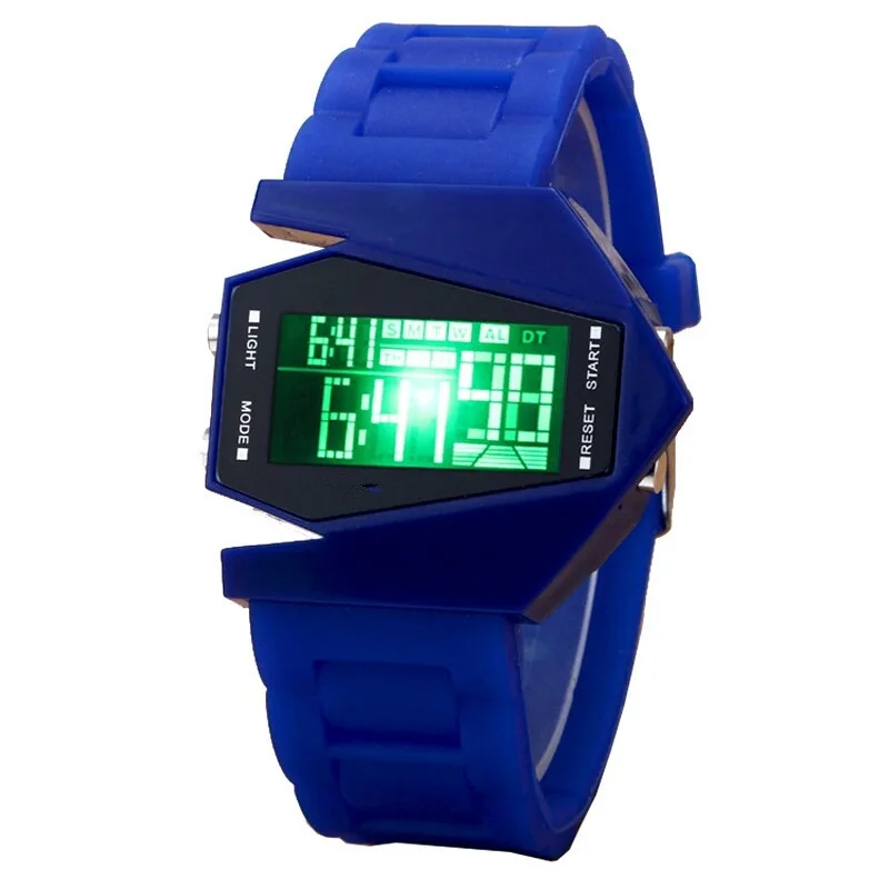 Парные часы с ЖК-дисплеем, многофункциональные Модные мужские спортивные часы, красочные крутые персональные женские часы с самолетом, браслет, подарок, Montre - Цвет: Синий