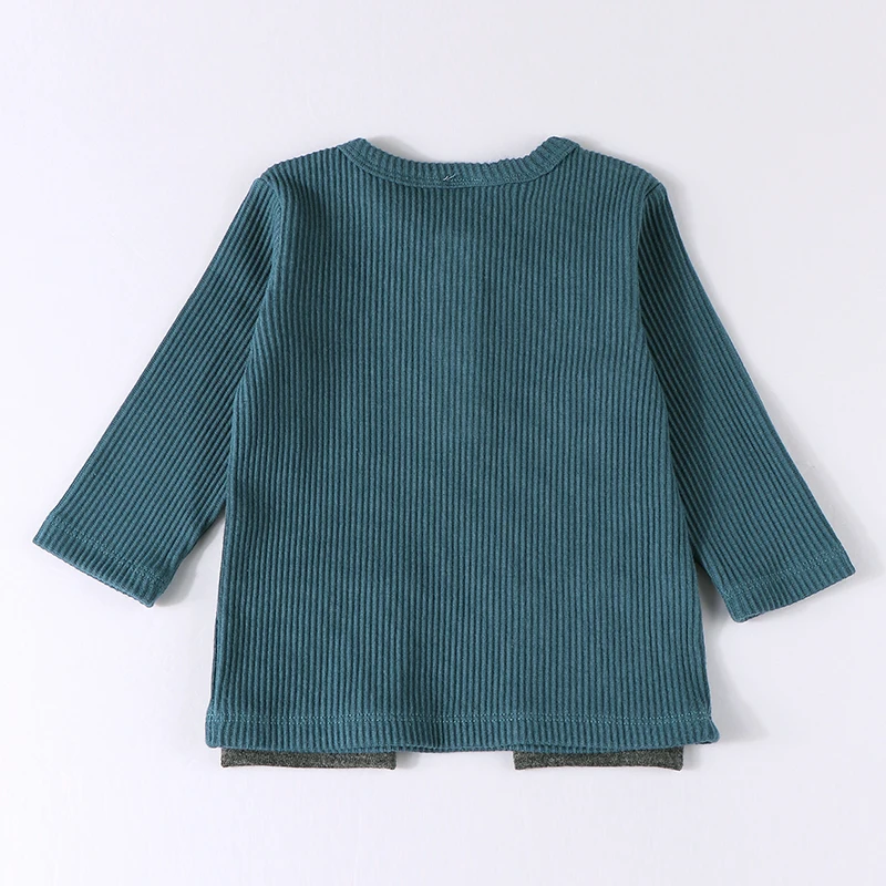 Top kds t-shirt lange sleevesoutfit winter rippen top kontrast tasche baby jungen mädchen kleidung herbst und winter kinder t-shirt – Detail 2