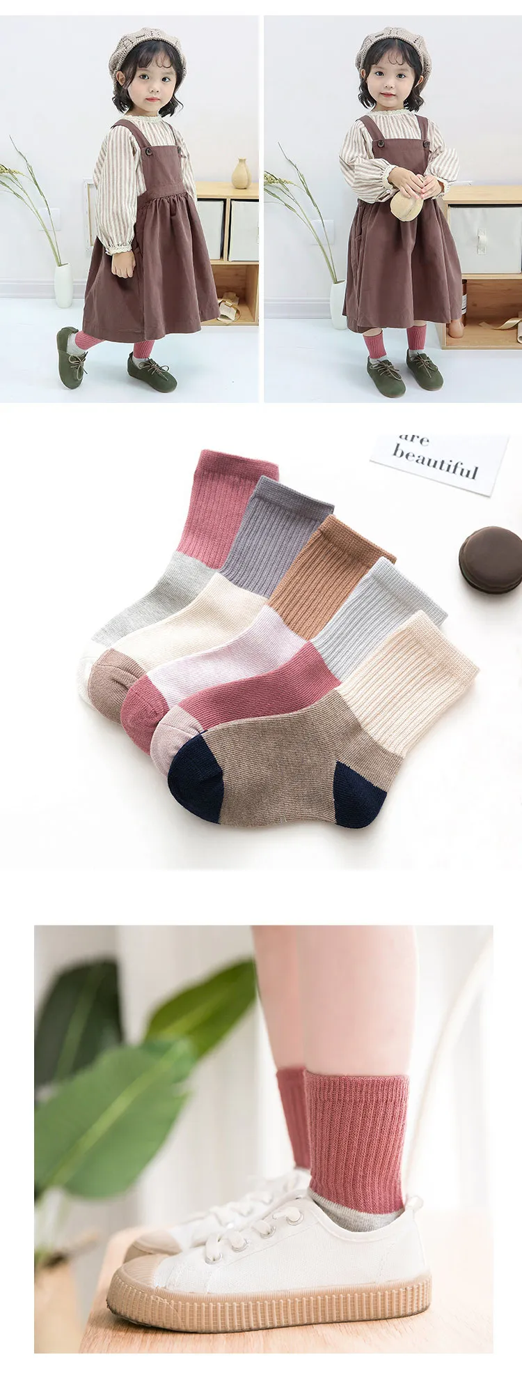 5pairs pack Autumn and winter1-12 year sock draw pink color matching boys socks baby socks