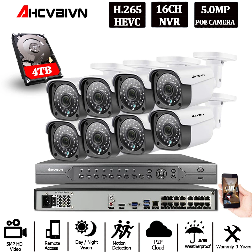 Система видеонаблюдения NVR 5 МП 4K HDMI 16 каналов HD POE комплект Мп