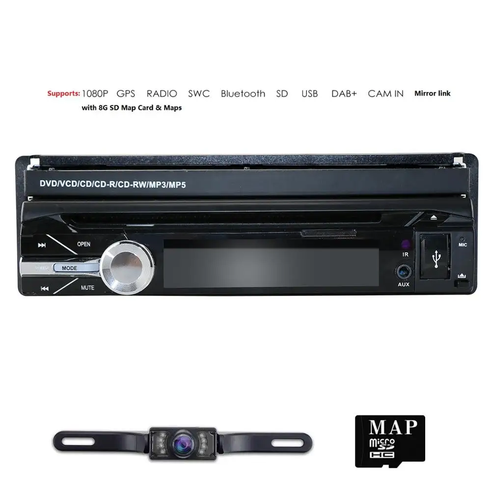 

1Din Universal car DVD navigation support Bluetooth USB SD card Mirror link free map rear camera