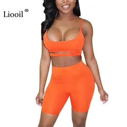 Liooil Оранжевый Комплект из двух предметов Клубная одежда короткий комбинезон облегающий эротичный вырез Комбинезоны для женщин 2019