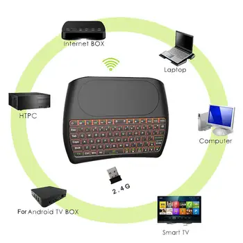 

D8 Mini Colorful 3 in 1 Backlight English Russian 2.4GHz Wireless Keyboard Air Mouse Touchpad Controller For Android TV BOX New