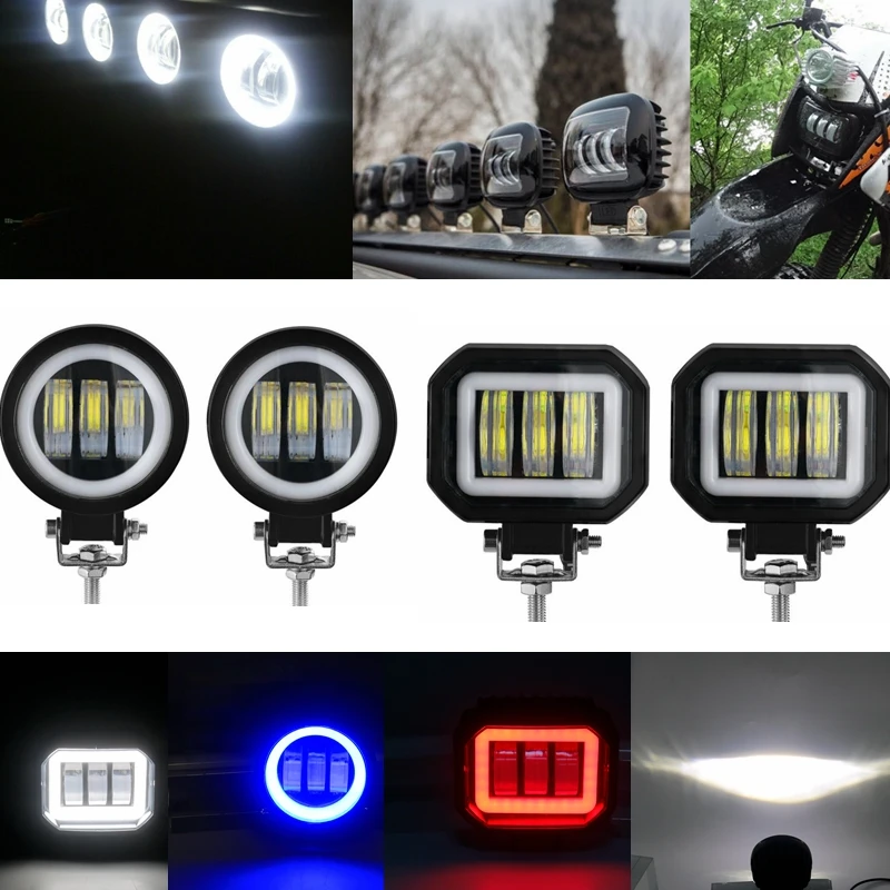 2PCS/1PCS Waterproof Round LED Angel Eyes Light Bar Portable Spotlights Motorcycle Offroad Car Truck Driving Boat Work Light car led light
