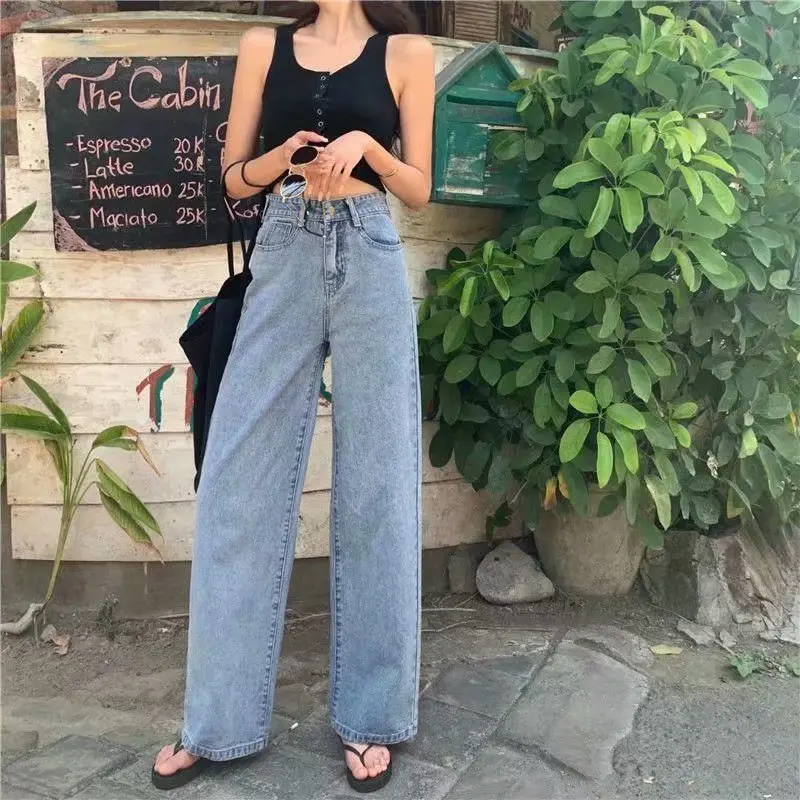 LIBERJOG WomanJeans широкие брюки повседневные свободные прямо, канистра весна осень джинсовые штаны винтажные брюки женские