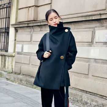 

XUXI 2019 New Fashion Autumn Winter Woolen Coat Women Single Breasted With Belt Strand Collar Solid Overcoat Female FZ0292