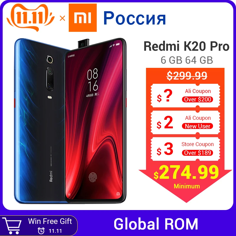 Мобильный телефон Xiaomi Redmi K20 Pro с глобальной прошивкой 6 ГБ 64 Snapdragon 855 48мп тройной